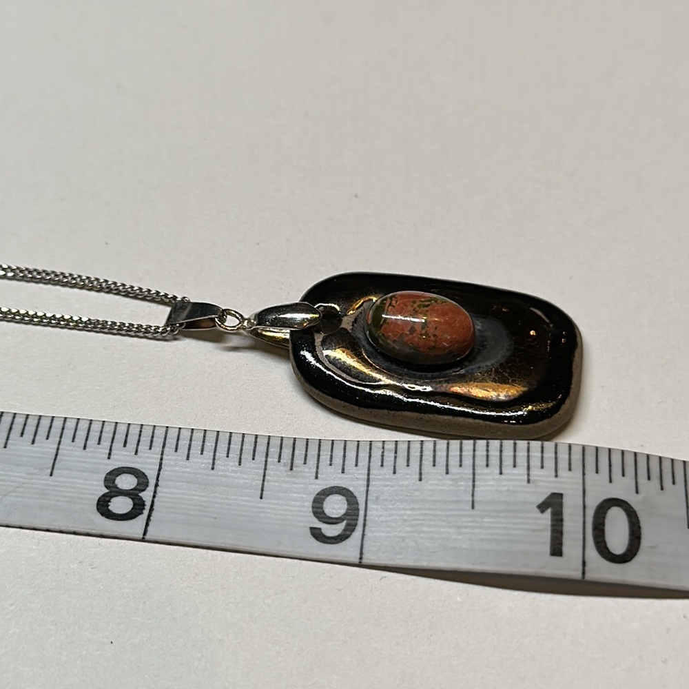 XVintage Calderon ceramic enamel and stone cabochon necklace on sterling chain - Picture 9 of 10
